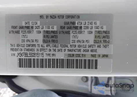 2025 Mazda Cx-5 2.5 S Select from USA, damaged, VIN JM3KFBBL5S0615115